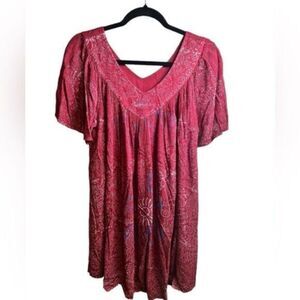 NWT Sakkas Women’s Red V Neck Floral Embroidered Top Blouse Shirt  - Size OS